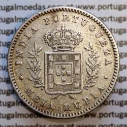 Índia, Meia Rupia prata 1881, "1/2 Rupia Calcutá - Índia Portuguesa" D. Luis I, (MBC), World Coins Portuguese India KM 311
