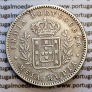 Índia, Meia Rupia prata 1882, "1/2 Rupia Bombaim - Índia Portuguesa" D. Luis I, (MBC), World Coins Portuguese India KM 311