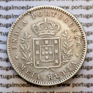 Índia, Meia Rupia prata 1882, "1/2 Rupia Bombaim - Índia Portuguesa" D. Luis I, (MBC), World Coins Portuguese India KM 311