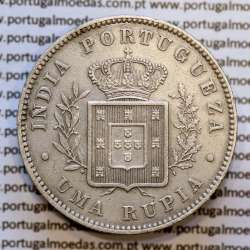 Índia, Uma Rupia prata 1881, "Calcutá - Índia Portuguesa" D. Luis I, (MBC+), World Coins Portuguese India KM 312