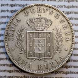 Índia, Uma Rupia prata 1881, "Calcutá - Índia Portuguesa" D. Luis I, (MBC+), World Coins Portuguese India KM 312