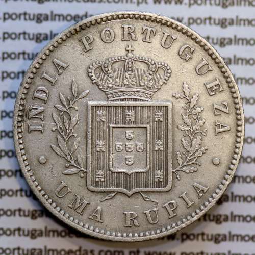 Índia, Uma Rupia prata 1881, "Calcutá - Índia Portuguesa" D. Luis I, (MBC+), World Coins Portuguese India KM 312
