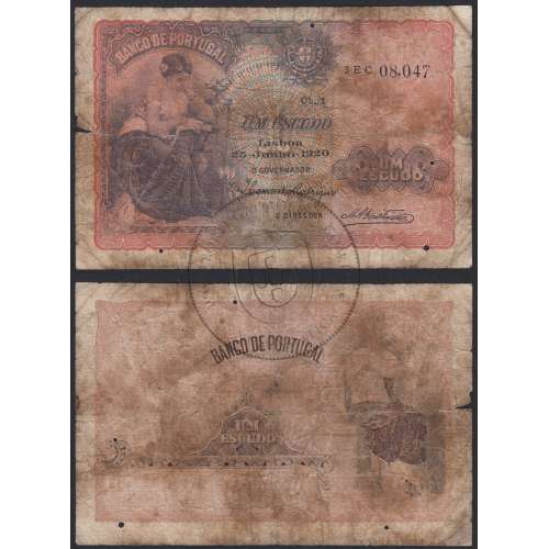Nota de 1 Escudo 1920 'Mulher Sentada à Esquerda', 1$00 25/06/1920 Chapa: 1 - Banco de Portugal (Muito Circulada)