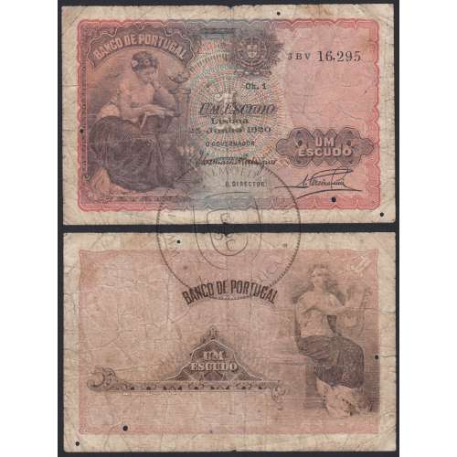 Nota de 1 Escudo 1920 'Mulher Sentada à Esquerda', 1$00 25/06/1920 Chapa: 1 - Banco de Portugal (Circulada)
