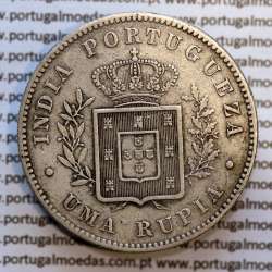 Índia, Uma Rupia prata 1882, "Bombaim - Índia Portuguesa" D. Luis I, Eixo Oblíquo deslocado as 5 horas, (MBC+/BELA-)