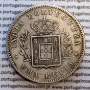 Índia, Uma Rupia prata 1882, "Bombaim - Índia Portuguesa" D. Luis I, Eixo Oblíquo deslocado as 5 horas, (MBC+/BELA-)