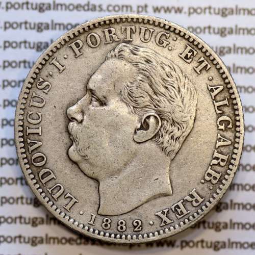 Índia, Uma Rupia prata 1882, "Bombaim - Índia Portuguesa" D. Luis I, Eixo Oblíquo deslocado as 5 horas, (MBC+/BELA-)
