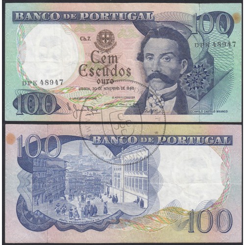 Nota de 100 Escudos 1965 Camilo Castelo Branco, 100$00 30/11/1965 Chapa: 7 - Banco de Portugal (Circulada)