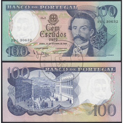 Nota de 100 Escudos 1965 Camilo Castelo Branco, 100$00 30/11/1965 Chapa: 7 - Banco de Portugal (Muito Pouco Circulada)