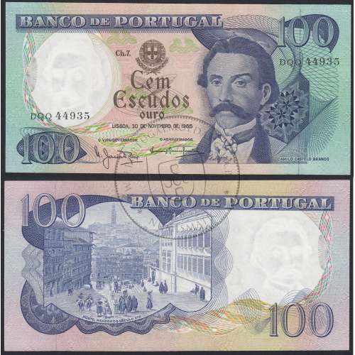 Nota de 100 Escudos 1965 Camilo Castelo Branco, 100$00 30/11/1965 Chapa: 7 - Banco de Portugal (Muito Pouco Circulada)