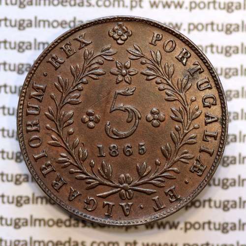 Açores, 5 Réis 1865 cobre  D. Luis I " cinco reis 1865 Açores", (Bela), World Coins Azores KM 10