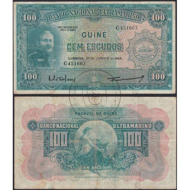 Nota Cem Escudos 1964 João Teixeira Pinto, 100 Escudos 30/06/1964 - Guiné Pick 41 (Circulada)