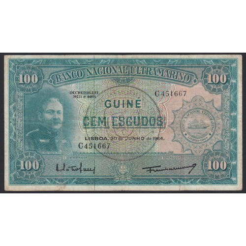 Nota Cem Escudos 1964 João Teixeira Pinto, 100 Escudos 30/06/1964 - Guiné Pick 41 (Circulada)