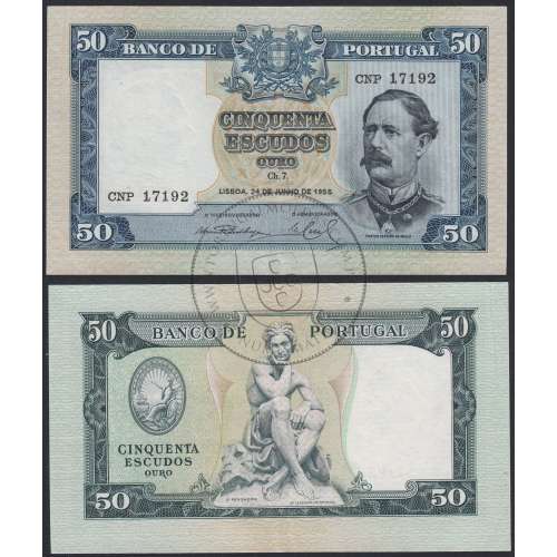 Nota de 50 Escudos 1955 ( Circulada ) "50$00 1955 Ch.7 Fontes Pereira de Mello - Banco de Portugal (24/06/1955)