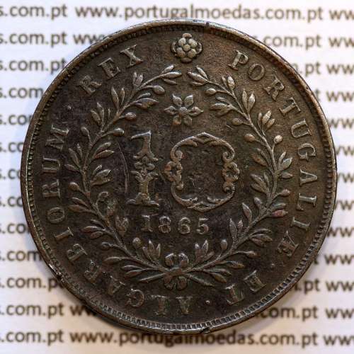 Açores, 10 Réis 1865 cobre  D. Luis I " dez reis 1865 Açores", (MBC), World Coins Azores KM 14