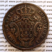 Açores, 10 Réis 1865 cobre  D. Luis I, (MBC), Eixo Oblíquo deslocado às 5 horas, World Coins Azores KM 14