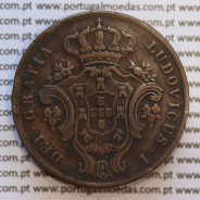 Açores, 10 Réis 1865 cobre  D. Luis I, (MBC), Eixo Oblíquo deslocado às 5 horas, World Coins Azores KM 14