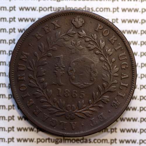 Açores, 10 Réis 1865 cobre  D. Luis I "dez reis 1865 Açores", (MBC-), World Coins Azores KM 14