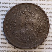 Açores, 10 Réis 1865 cobre  D. Luis I "dez reis 1865 Açores", (BC/MBC-), World Coins Azores KM 14