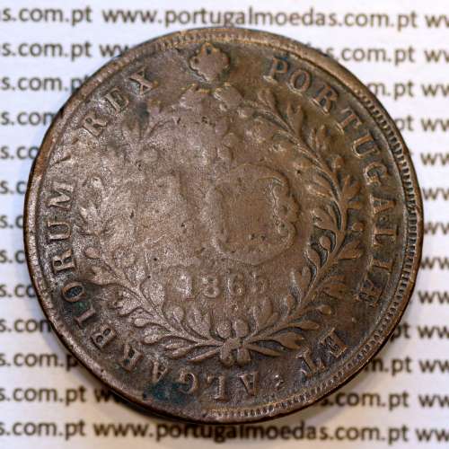 Açores, 10 Réis 1865 cobre  D. Luis I "dez reis 1865 Açores", (BC), World Coins Azores KM 14