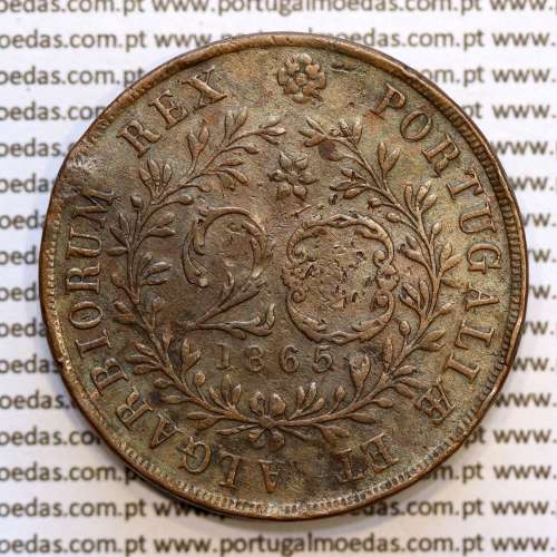 Açores, 20 Réis 1865 cobre  D. Luis I "Vinte réis 1865 Açores, Legenda sem pontos", (MBC-), World Coins Azores KM 15