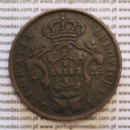 Açores, 20 Réis 1865 cobre  D. Luis I "Vinte réis 1865 Açores, Legenda sem pontos", (MBC), World Coins Azores KM 15