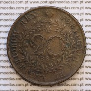 Açores, 20 Réis 1865 cobre  D. Luis I "Vinte réis 1865 Açores, Legenda sem pontos", (MBC-), World Coins Azores KM 15