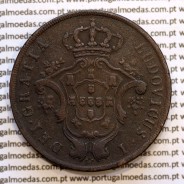 Açores, 20 Réis 1865 cobre  D. Luis I "Vinte réis 1865 Açores, Legenda sem pontos", (MBC-), World Coins Azores KM 15