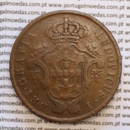 Açores, 20 Réis 1865 cobre  D. Luis I "Vinte réis 1865 Açores, Legenda sem pontos", (BC), World Coins Azores KM 15