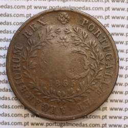 Açores, 20 Réis 1865 cobre  D. Luis I "Vinte réis 1865 Açores, Legenda sem pontos", (BC), World Coins Azores KM 15