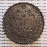 Açores, 20 Réis 1865 cobre  D. Luis I "Vinte réis 1865 Açores, Legenda com pontos", (MBC+/Bela), World Coins Azores KM 15