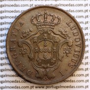 Açores, 20 Réis 1865 cobre  D. Luis I "Vinte réis 1865 Açores, Legenda com pontos", (MBC+/Bela), World Coins Azores KM 15