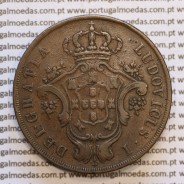 Açores, 20 Réis 1865 cobre  D. Luis I "Vinte réis 1865 Açores, Legenda com pontos", (MBC), World Coins Azores KM 15