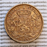 Ensaio Monetário de X Réis 1863 em Latão D. Luis I (Bruxelas, gravador "Charles Wiener") , World Coins Portugal - Patterns Pn133