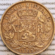 Ensaio Monetário de X Réis 1863 em Latão D. Luis I (Bruxelas, gravador "Charles Wiener") , World Coins Portugal - Patterns Pn133