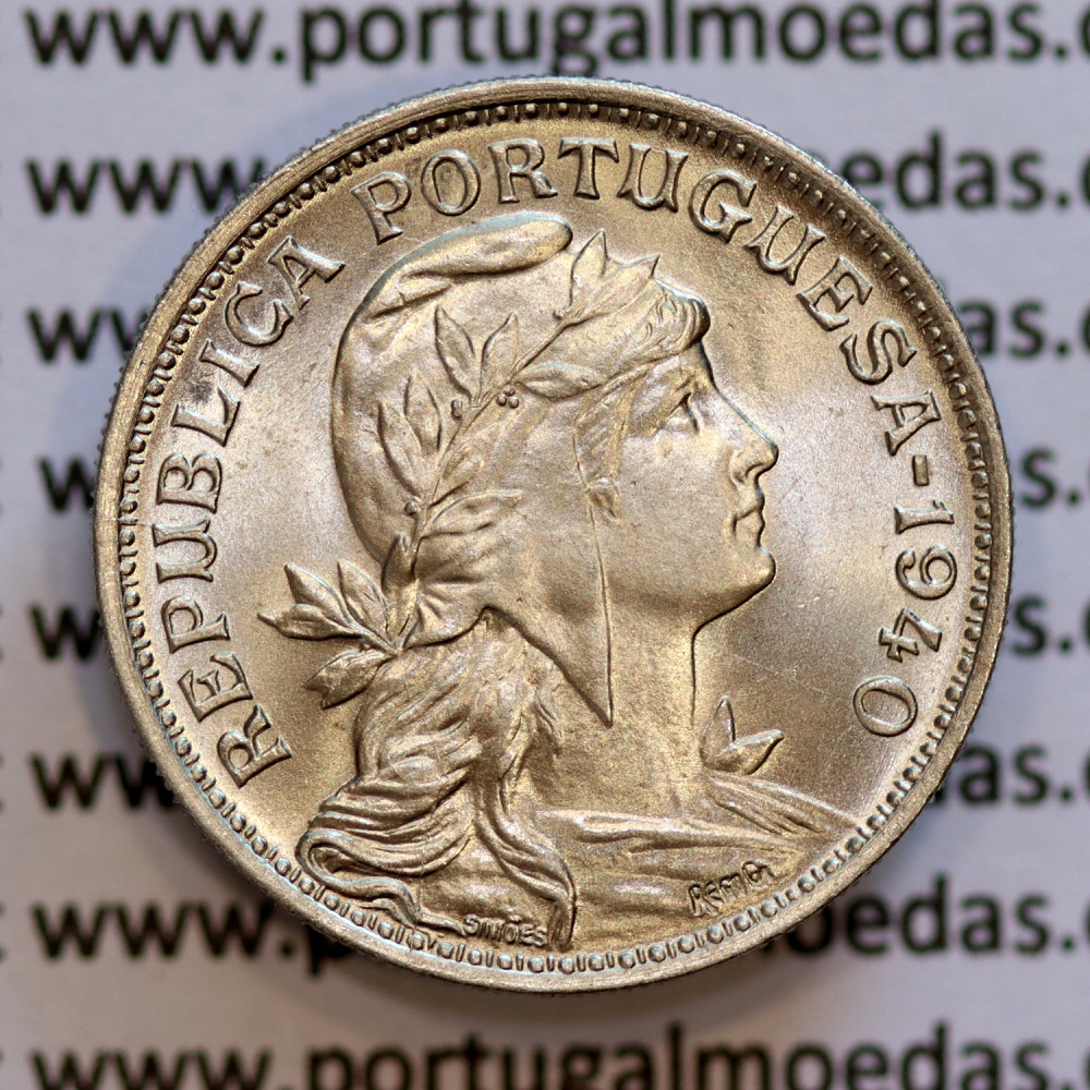 50 Centavos Alpaca 1940, Republica Portuguesa, $50 Centavos 1940 em alpaca (Soberba), World Coins Portugal KM 577