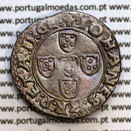 Meio Tostão Prata de D. João III 1521-1557, (50 Reais Lisboa) Legenda: ✚:IOHANES:3 R:P:ET•A:D:GE: / ✚:IOHANES:3:R:P:ET:A:D:G: