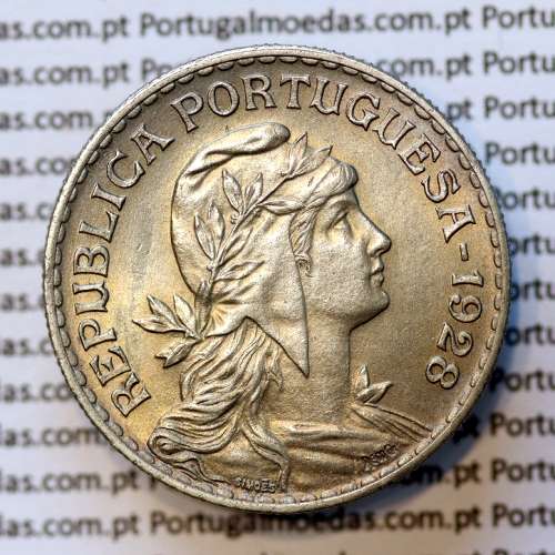 coin 1 Escudo 1928 Alpaca of Portugal, 1$00 1928 alpaca Portuguese Republic, (Bela / Superb), World Coins Portugal KM 578