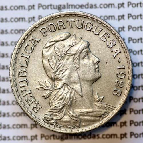 1 Escudo 1928 Alpaca, 1$00 1928 alpaca Republica Portuguesa, (Bela), World Coins Portugal  KM 578