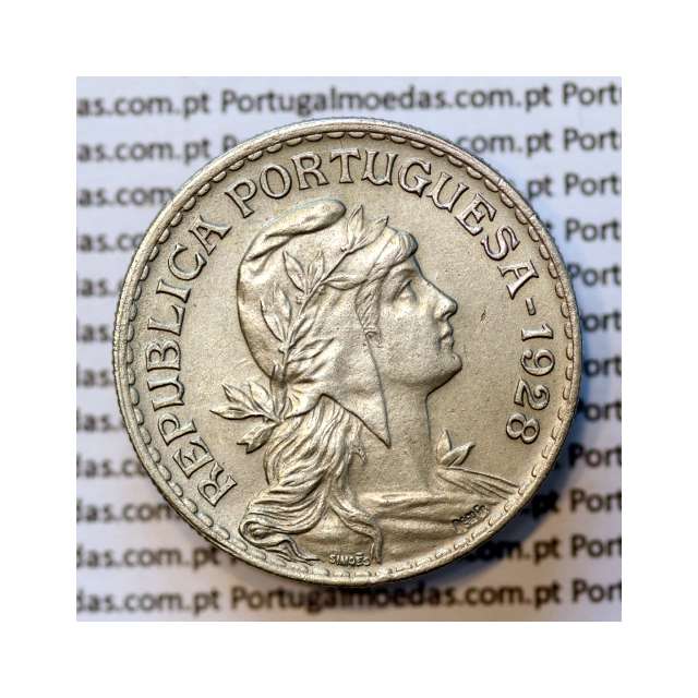 1 Escudo 1928 Alpaca, 1$00 1928 alpaca Republica Portuguesa, (Bela), World Coins Portugal  KM 578