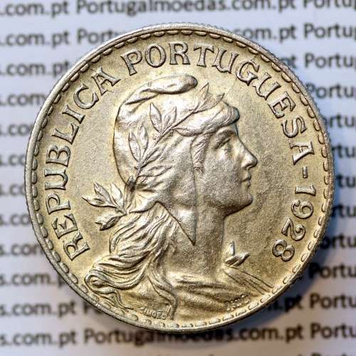 1 Escudo 1928 Alpaca, 1$00 1928 alpaca Republica Portuguesa, World Coins Portugal  KM 578