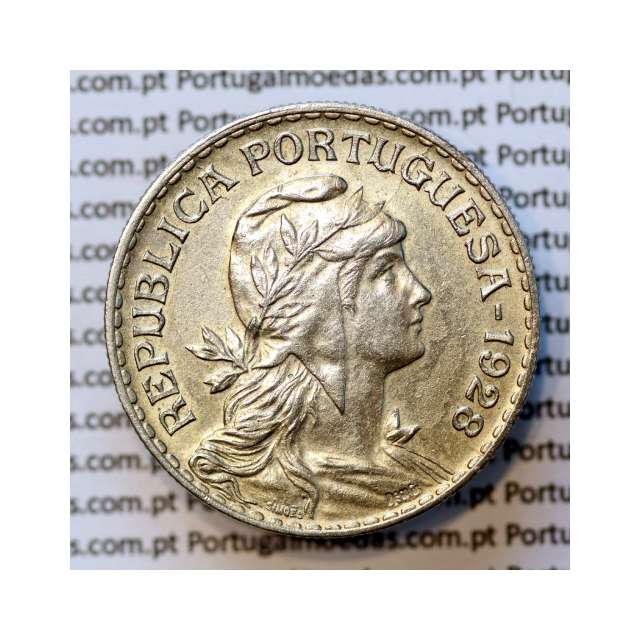 Portugal, coin of 1 Escudo 1928 Alpaca of the Portuguese Republic, (UNC), World Coins Portugal KM 578
