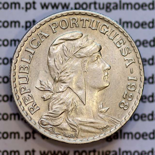 1 Escudo 1928 Alpaca, 1$00 1928 alpaca Republica Portuguesa, (Bela), World Coins Portugal  KM 578