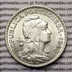 Portugal, coin of 1 Escudo 1945 Alpaca of the Portuguese Republic, (UNC), World Coins Portugal KM 578