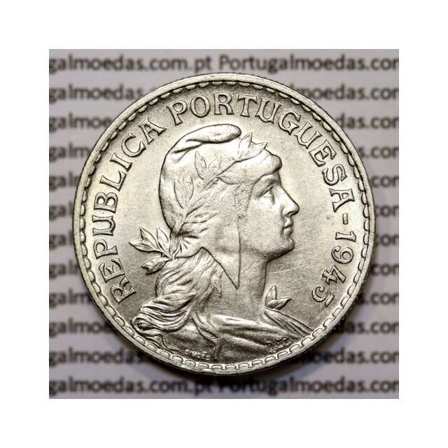 Portugal, coin of 1 Escudo 1945 Alpaca of the Portuguese Republic, (UNC), World Coins Portugal KM 578