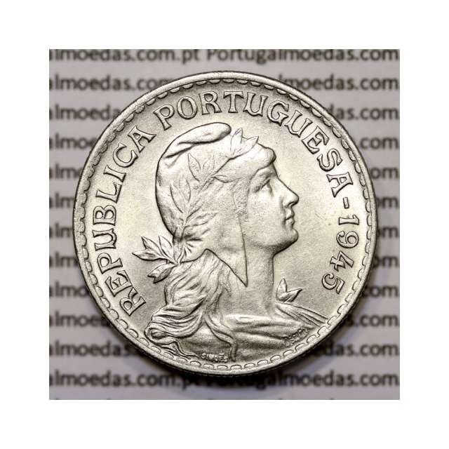 Portugal, coin of 1 Escudo 1945 Alpaca of the Portuguese Republic, (UNC), World Coins Portugal KM 578
