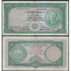 Nota Cem Escudos 1961 Aires de Ornelas, 100 Escudos 27/03/1961 - Moçambique Pick 109 (Circulada)