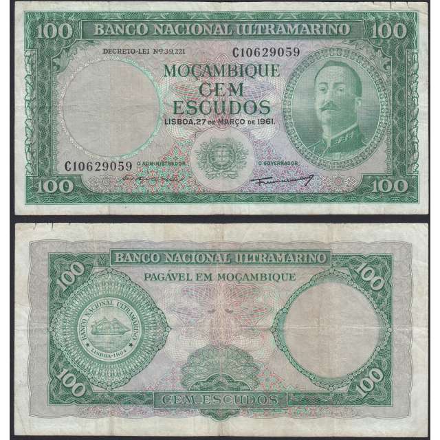 Nota Cem Escudos 1961 Aires de Ornelas, 100 Escudos 27/03/1961 - Moçambique Pick 109 (Circulada)