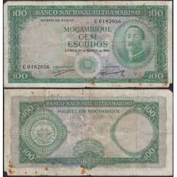 Nota Cem Escudos 1961 Aires de Ornelas, 100 Escudos 27/03/1961 - Moçambique Pick 109 (Muito Circulada)