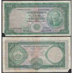 Nota Cem Escudos 1961 Aires de Ornelas, 100 Escudos 27/03/1961 - Moçambique Pick 109 (Muito Circulada)